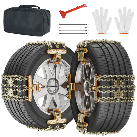 8 Pack Tire Snow Chains, Adjustable Universal for Car SUV Pickup Truck Anti-skid Snow Tire Chains for Tire Width 215-285mm, with Tool Kit