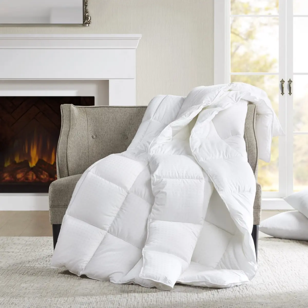 360 Stand Cotton Shell Down-Alternative Comforter - Modern King/California King Size, White, 106x92x1.5in, CC10-0018, for Bedroom Bedding & Decor Accessories