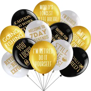 48Pcs 12Inch Retirement Balloons - Black, White, Gold for Men & Women, Party Decorations