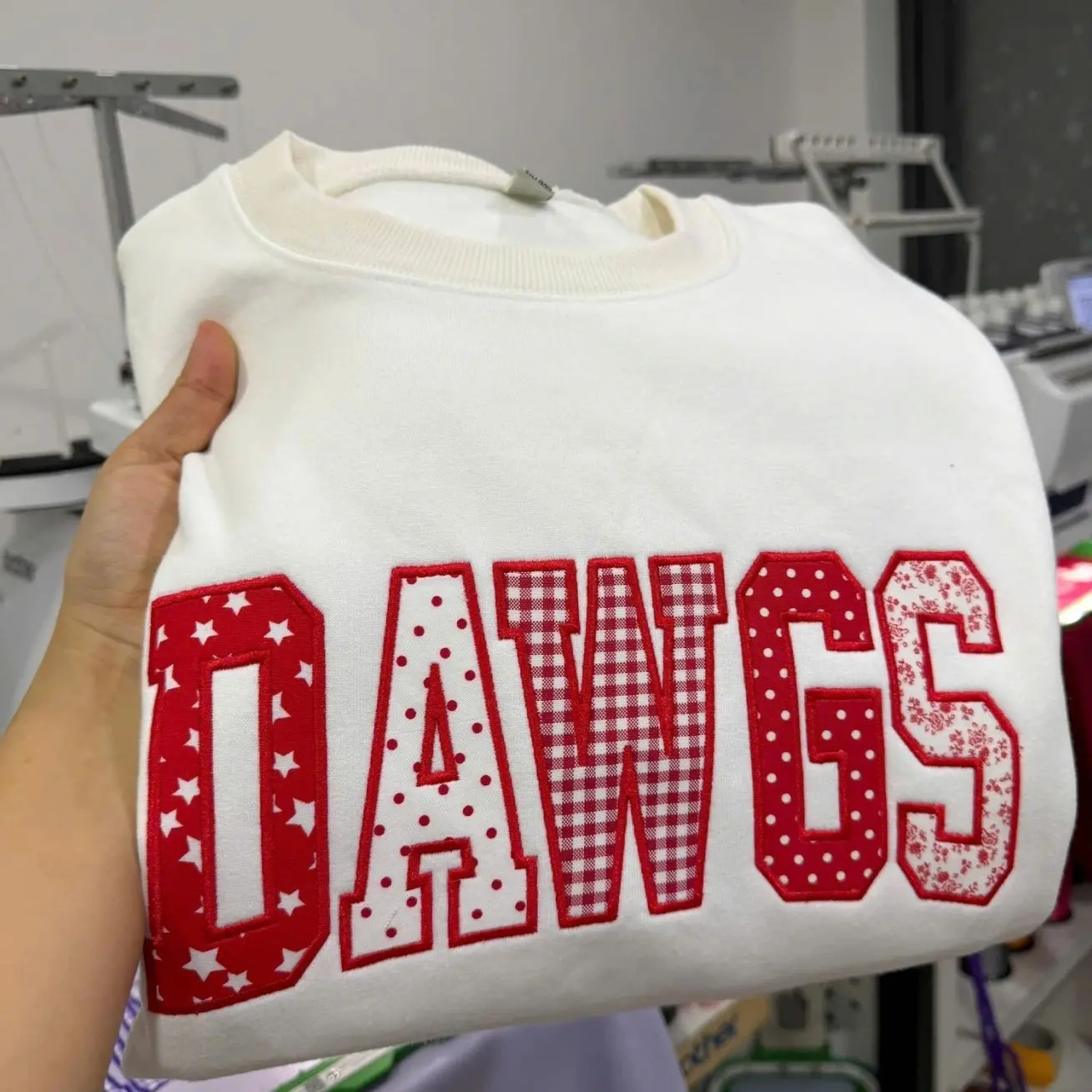 Custom Varsity Applique Sweatshirt, Personalized School Name Crewneck, Embroidered Patchwork College Spirit Sweatshirt