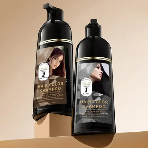 Amococo 3-In-1 Hair Color Shampoo - Plant-Derived Ingredients, Fruity Scent, Black & Brown Demipermanent Dye, Gentle Daily Cleansing Haircare Product for All Hair Types