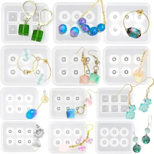 12 piece bead set silicone mold resin mold with holes for gemstone inlay jewelry casting, Epoxy Resin Silicone Mold