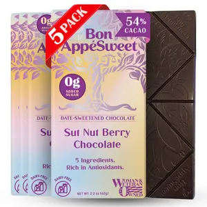 Bon Appesweet Date Sweetened Organic Chocolate Bar | Sut nut Berry Chocolate | 2.2 Ounce (Pack of 3) |  Zero Added Sugar, 54% Cacao, Plant Based, Dairy Free, Limited Ingredients, and Guilt Free Snack!