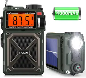 Portable AM/FM/WB Shortwave Emergency Radio with Bluetooth 5.4, Hand Crank, Solar Power, SOS & Flashlight for Hurricane Preparedness & Outdoor Use winter storm