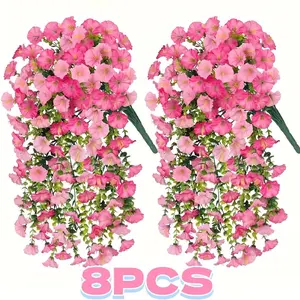 8 PCS Artificial Bougainvillea Plants, Outdoor Synthetic Flowers, Artificial Flower Bouquets - White, Pink, Red, Yellow, Orange, Rose Red - No Maintenance, Multi-functional UV-resistant realistic hanging plants, suitable for home decoration, outdoor
