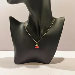 Goldplated Stainless Steel Cherries Necklace with Red Enamel Pendant.