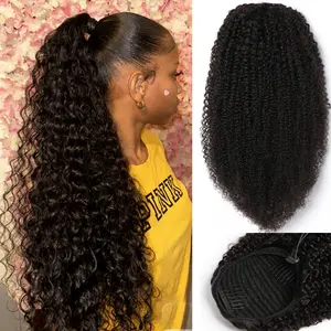 Msgem Hair Kinky Curly Drawstring Ponytail 100% Human Hair Natural Color Mongolian Human Hair Ponytail Kinky Curly #SummerVibes