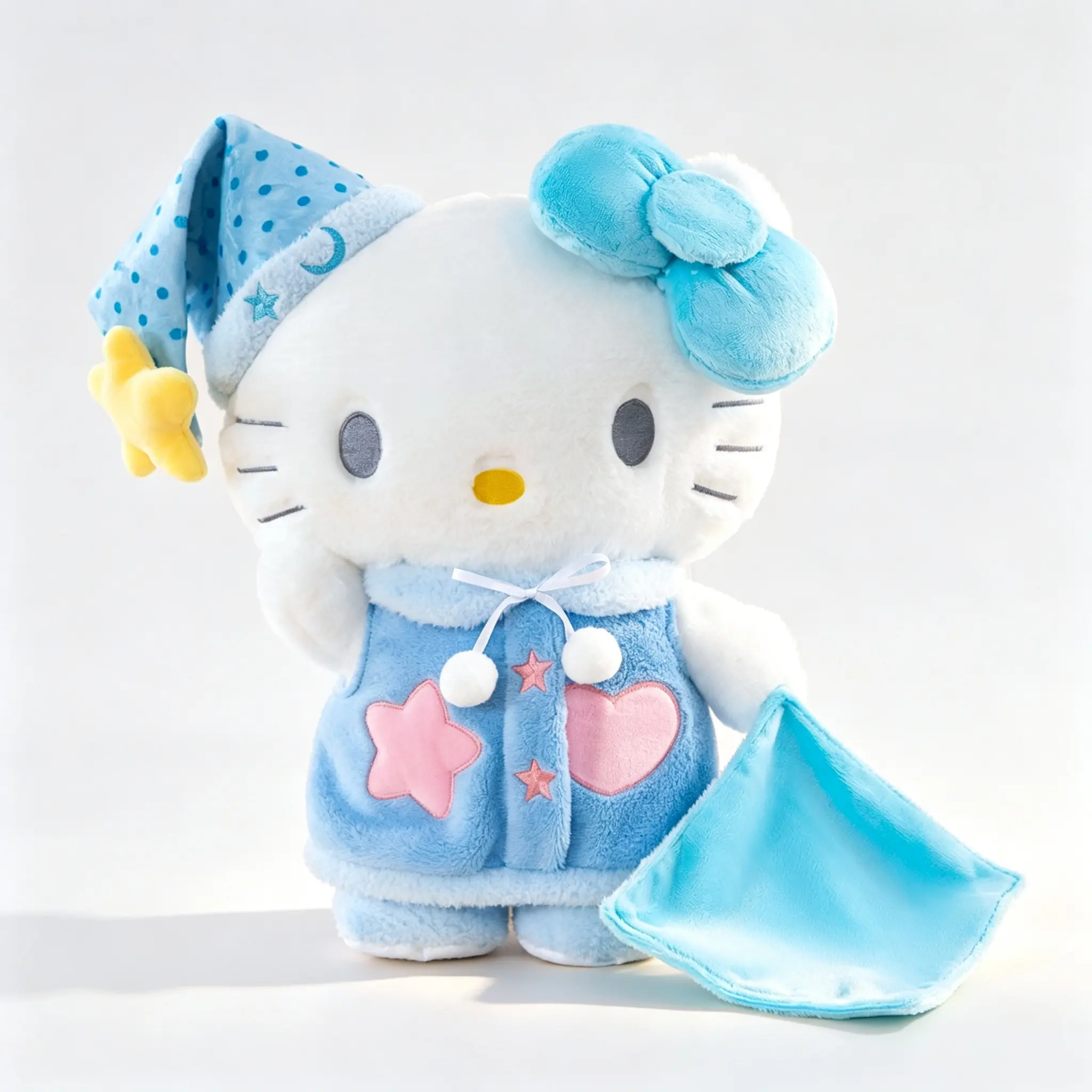 Sanrio Hello Kitty 11.8 Inch Sleepwear Plush Doll With Blue Pajama And Red Bow For Kids Room Decor And Cuddle