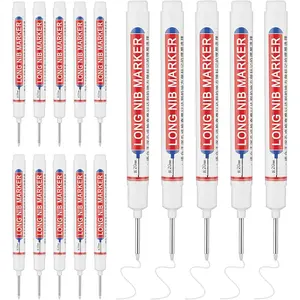 15 count Long Nib Marker, 20 mm Long  Deep Hole Marker Pens, Fine Nose Tip Deep Reach Permanent  Markers for Metal, Marking Pen for Drilling, Carpenter, Woodworking, Construction (White)