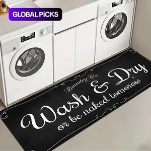 1 Pc Black Laundry Room Rug, Soft Comfortable Long Strip Anti-Slip Floor Mat, Printed Carpet for Kitchen, Living Room, Bedroom and Sink Area #GLOBAL PICKS