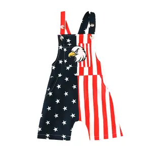 YSHWHWTS 4th of July Toddler Baby Girl Boy Outfit Stars Stripes American Flag Overalls Romper with Pocket Shorts Suspenders Jumpsuit