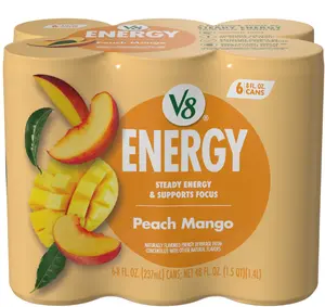 V8 Energy Peach Mango Energy Drink, 8 fl oz Can, 6 pack