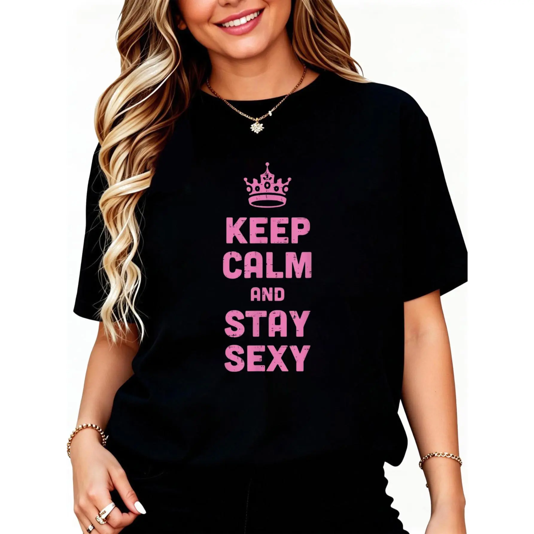Funny "Keep Calm and Stay Sexy" Graphic T-Shirt, Distressed Vintage Style Cotton Tee for Men and Women, Casual Short Sleeve Everyday Top, Shortsleeve, Menswear, Streetwear, Tshirt