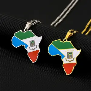 Stainless Steel Africa Map Equatorial Guinea Pendant Necklace Male and Female Couples Versatile Accessories