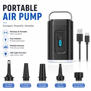 Mini Portable Air Pump with LED Light – Fast Inflate & Deflate, 1200mAh, 5 Nozzles for Mattress, Pool & Vacuum Bags