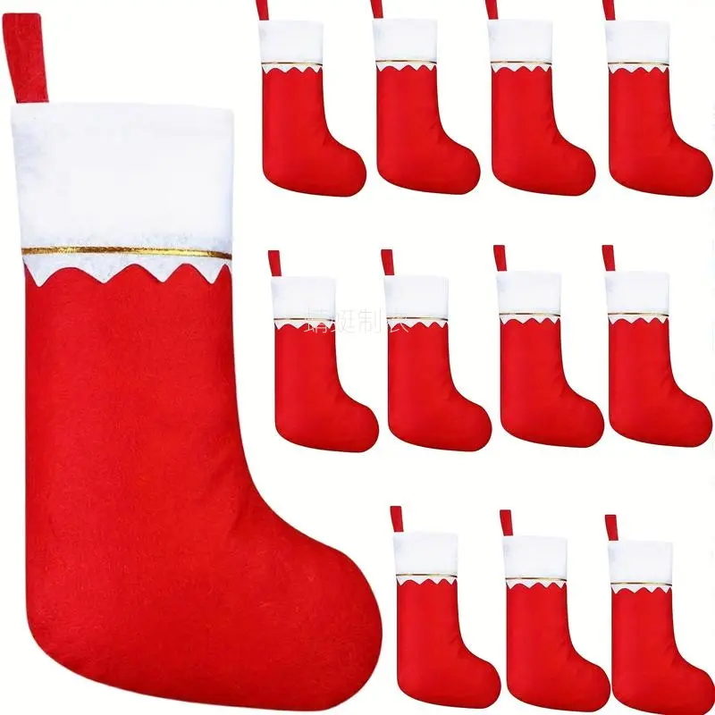 Rustic Red Felt Christmas Stockings, 12-Pack 15-Inch Santa & Reindeer Design for Kids' Holiday Home Decoration, Ornaments, Santa Claus, 15 In, 12Pcs, 15 Inches