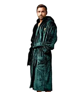 Hooded Dark Green Robe, super soft plush fleece spa robe, housecoat, luxury robe, gift idea, bathrobe, gift for him, gift for men