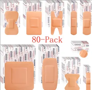 80-Pack PE Flexible Adhesive Bandages All-in-One Waterproof & Breathable with Cushioned Pad for Wound Care Variety Pack Finger & Knuckle Bandages Various Sizes Healthcare Kit Aid