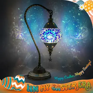 Yarra-Decor Turkish Moroccan Lamp with Bronze Base 3-Way Color Changing Handmade Swan Neck Tiffany Mosai c Glass Bedside Lamps for Bedroom (LED Bulb Included) (Colorful) Decorative Design Starry Sky Lights Mood Lighting neon signs   Easter gifts