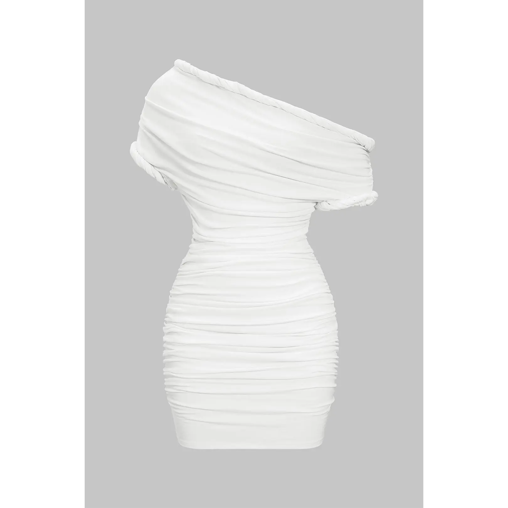 Asymmetrical Ruched Twist Knot Short Sleeve Mini Dress