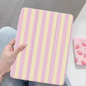 Pink Striped Case for iPad 2021 Pro 11 Standable Tablet Cover for iPad 9th Gen 10.2 Inch Cartoon Air 5 with Pencil Slot 12.9 Apple 2020 Transparent Shockproof Case for iPad 11 Inch M3 / iPad 11 A16 / Air 2 9.7 Inch / 2024 M4 / Air 3 / Air 4 / 5 10.9