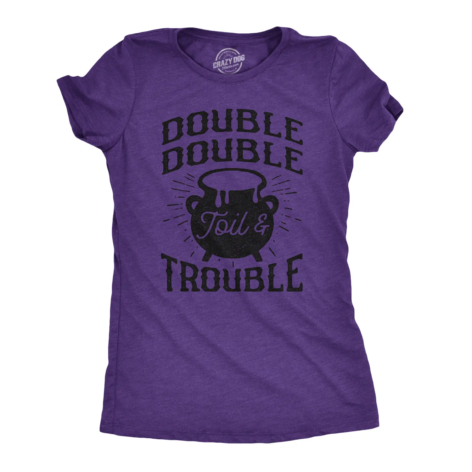 Womens Double Double Toil and Trouble T Shirt Funny Halloween Witch Tee Funny Womens T Shirts Cute Vintage Fashion Casual Ladies T-Shirt Gift Halloween Tops for Women Women's Novelty Tees Black