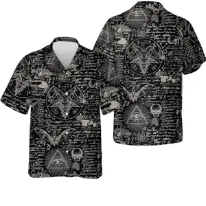 Goth Hawaiian Shirt, Occult Palm Tree Aloha Button Up, Dark Aesthetic Summer Vacation Beach Shirt, Funny Gothic Outfit for Men Women Menswear Top