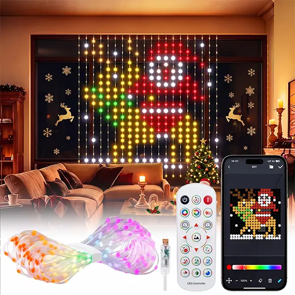 IP65 Waterproof RGB LED Smart Curtain Lights, App-Remote Controlled Doodle DIY Text/Pattern Lights, Hook-Mount Led Lighting Bedroom Decor for Halloween/Christmas, Adjustable Brightness