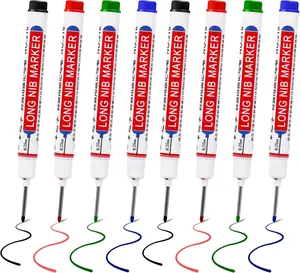 8 Pcs Long Head Deep Hole Marker - Long Nib Marker, Multi-purpose Deep Hole Marker Pens, Quick Dry Waterproof Colorful Carpenter Pen Markers for Construction Bathroom Woodworking