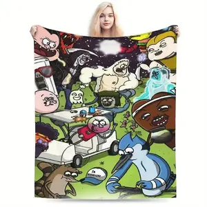 Regular Show Funny Cartoon Blanket Ultra Soft Flannel Plush Cozy Warm Multifunctional Bedroom Living Room Couch Sofa Office Travel Throw Decor Decorative Throw Perfect Birthday Gift Christmas Gift for Cartoon Fans Teens Men Women Mordecai Rigby Style