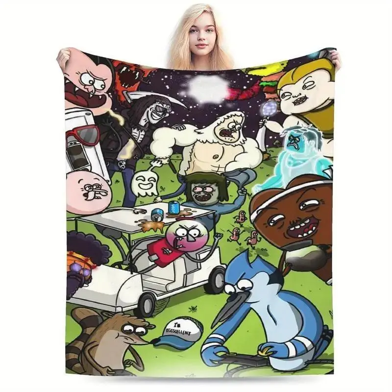 Regular Show Mordecai Rigby Style Breathable Soft Blanket - Ultra-Soft Flannel Plush, Cozy Warm Multifunctional Decorative Giftable Blanket for Cartoon Fans - Bedroom, Couch Throw, Birthday/Christmas Gift, Decorative Giftable Blankets