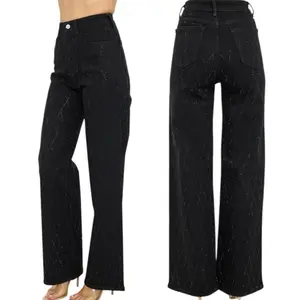 Rhinestones Jeans - Black Wide Leg Denim with Sparkling Rhinestone Accents for Stylish Comfort
