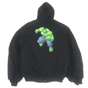 Pre-owned Balenciaga Cotton Small Leather Goods Marvel Hulk Bomber Jacket Black XXS