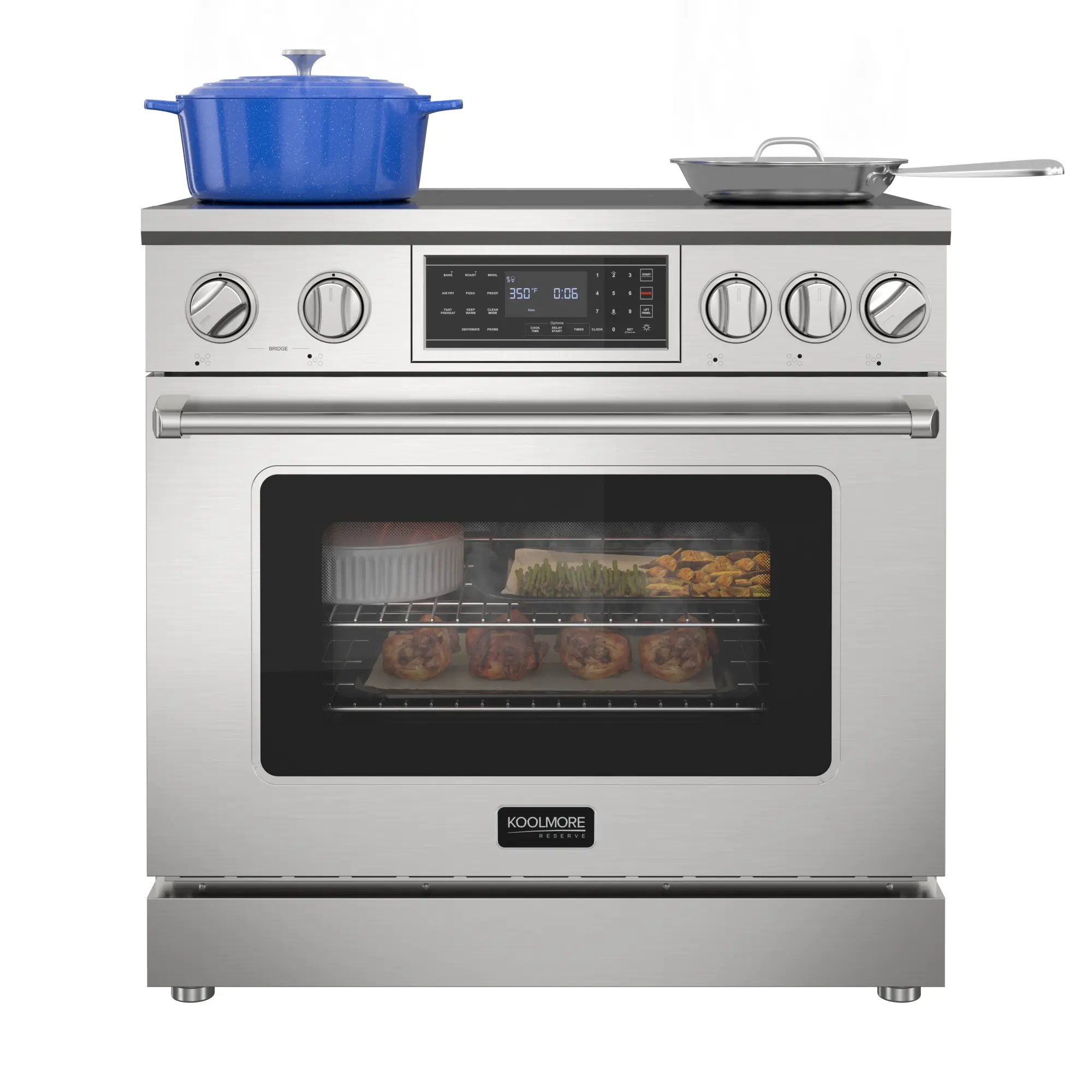 36" Professional Induction Oven Range With 11 Kw Polished Glass Ceramic Cooktop, 7.8 Kw True Convection Oven, 6 Cu. Ft. Capacity,  240 Volts, 50A,60HZ