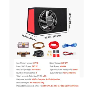 VEVOR Subwoofer Bass Package, 12 in, 245W RMS, Complete Car Audio Subwoofer and Amp Package, with Loaded Enclosure, Built-in Amplifier, and Wiring Kit, Slim Trapezoid, Compact for Car Audio Systems