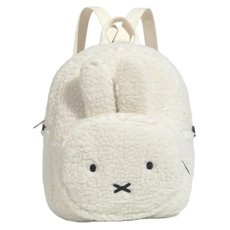 2026 Cartoon Miffy Rabbit Plush Wool Backpack, Soft Cute Portable Daypack for Kindergarten Children