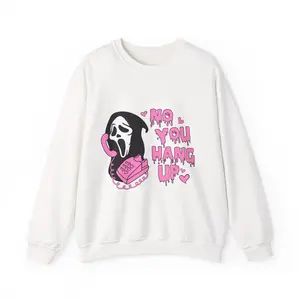 No, You Hang Up Ghostface Sweatshirt | Pink Horror Aesthetic | Funny CreeCute Halloween Sweater | Scream-Inspired