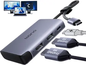 llano HDMI Splitter Extended Display for Dual Monitors,USB-C to Dual HDMI Adapter with 2 Port 4K@60Hz 2K@144Hz@120Hz Simultaneous Output & PD 100W, MST HDMI SplitExtend for MacBook Windows Laptop