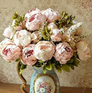 BEGINS 3pcs Romantic Vintage Artificial Peonies Silk Peony Flowers for Wedding Bridal Home Decor,Mother's Day