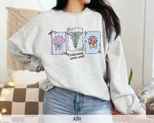 Intensive Care Unit Short Sleeve T-SHIRT / Sweatshirt Coquette ICU Stamp Sweatshirt, Girly ICU Nurse Crewneck Sweatshirt CVICU Neuro Icu Surgical Icu Micu Squad