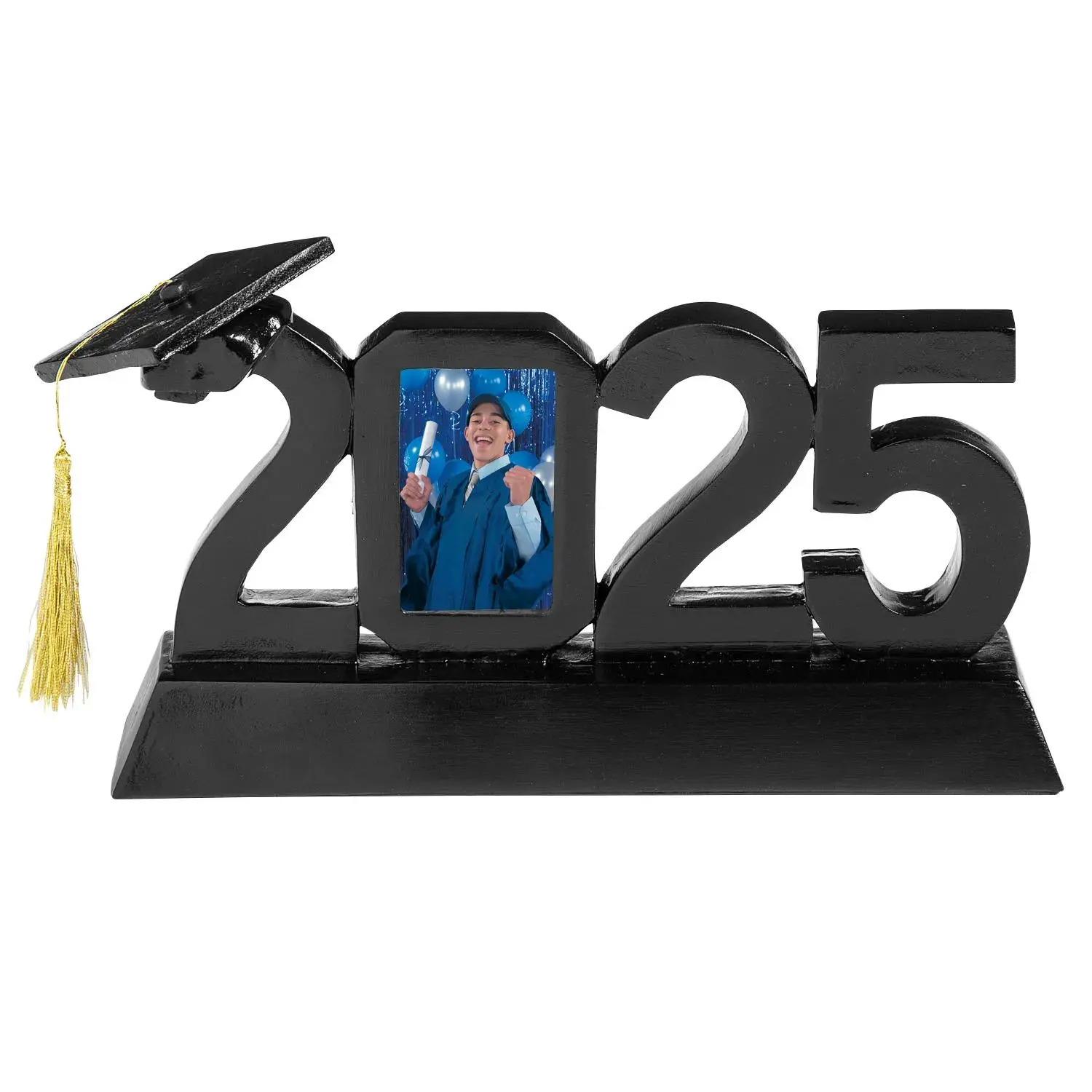 8" x 5" 2025 Graduation Black Resin Picture Frame with Tassel 8" x 5" 2025 Graduation Black Resin Picture Frame with Tassel