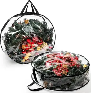 2 Pack Wreath Storage Bag, 30" X 8" Clear Everyday Bag, Christmas Wreath Storage Container with Dual Zippered and Reinforced Handle for Holiday Seasonal Wreath Garland