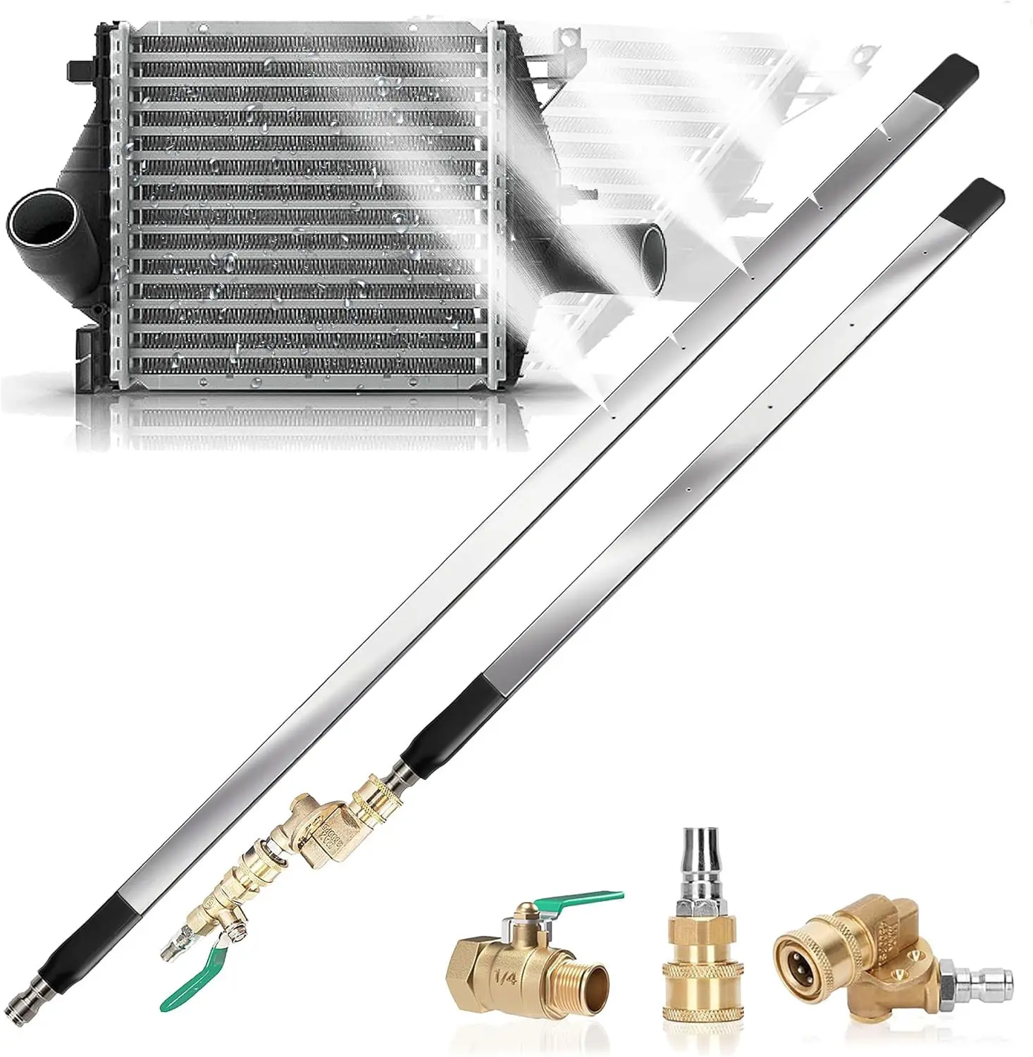 24" Portable Radiator Cleaning Wand, Easy To Use Quick Cleaning, 4500 PSI Radiator Flush and Cleaner Tool, Two 1/4" Quick Coupler, Radiator PressureWasher Tool Fit for Household Cars, Trucks, 39 inch RV  Heavy Duty Stainless Pressure Cleaning Wand