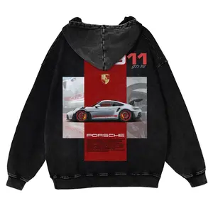 911 GT3 RS 380g Autumn & Winter Hoodie Unisex Fit Vintage Washed Super Soft Pre-Shrunk Cotton Sweatshirt for Spring & Autumn Daily Wear
