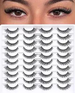 False Eyelashes 20 Pairs Wispy Lashes Faux Mink Lashes 14mm 3D Fluffy Cat Eye Lashes （style 20-061)