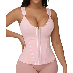 Women's Spandex-Nylon Fabric Zipper Waist Trainer Corset - Adjustable Straps Compression Shapewear, High Waist Support, Tummy Control Girdle for Secure Fit