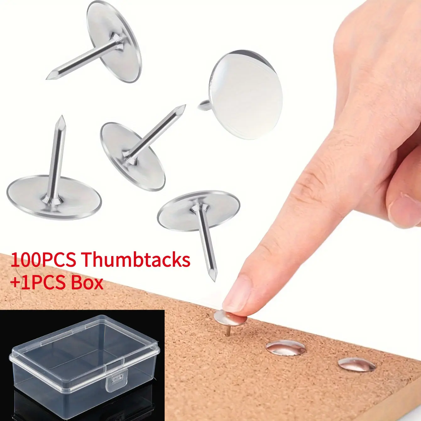 100pcs Metal Round Head Design Thumbtacks with Box, Includes Storage Box, Rustproof Durable Wall Push Pins, Secure Attachment, Ideal for Office School Drawing Board Use, Versatile Use