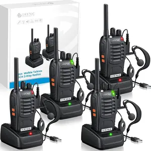 eSynic 4Pcs Professional Walkie Talkies Rechargeable Long Range 2 Way Radio Portable Walkie Talkies Supports VOX & 16CH Walky Talky with LED Light Earpieces for Activity etc Audio