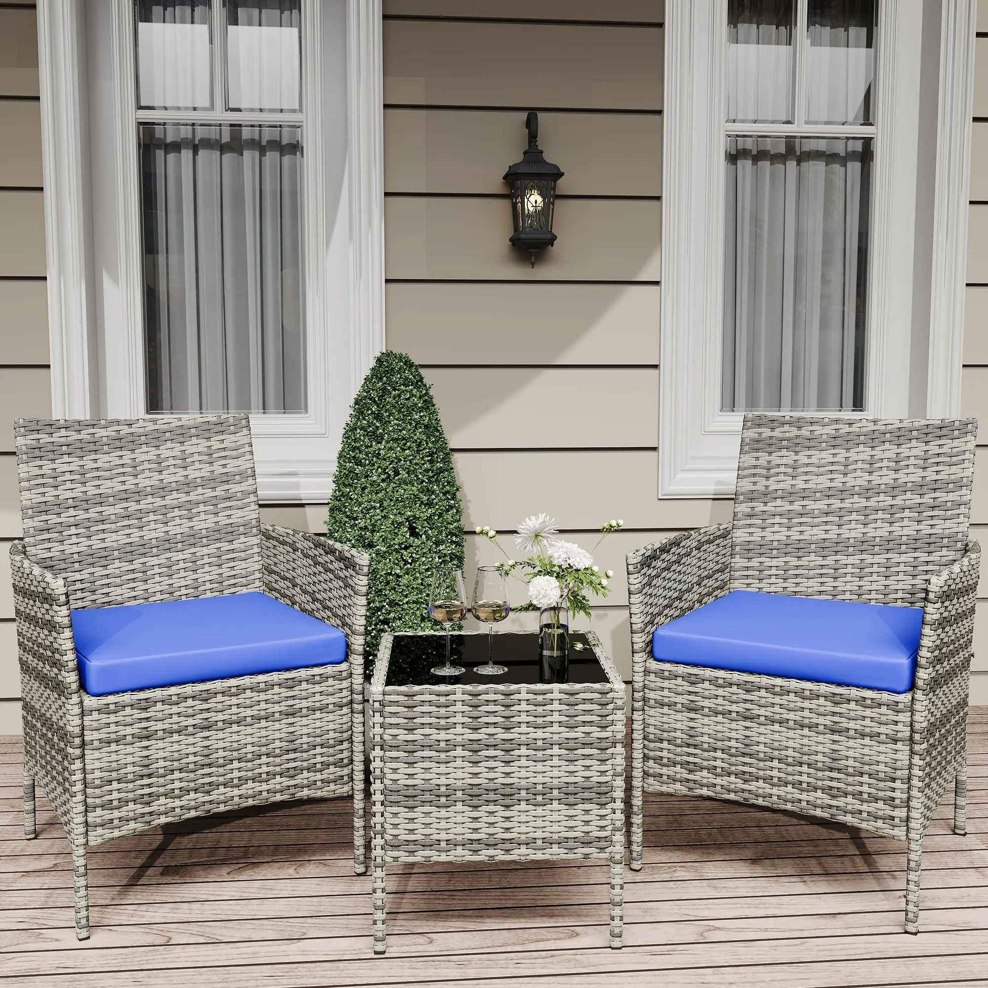 	 Grey gradient rattan/blue cushion