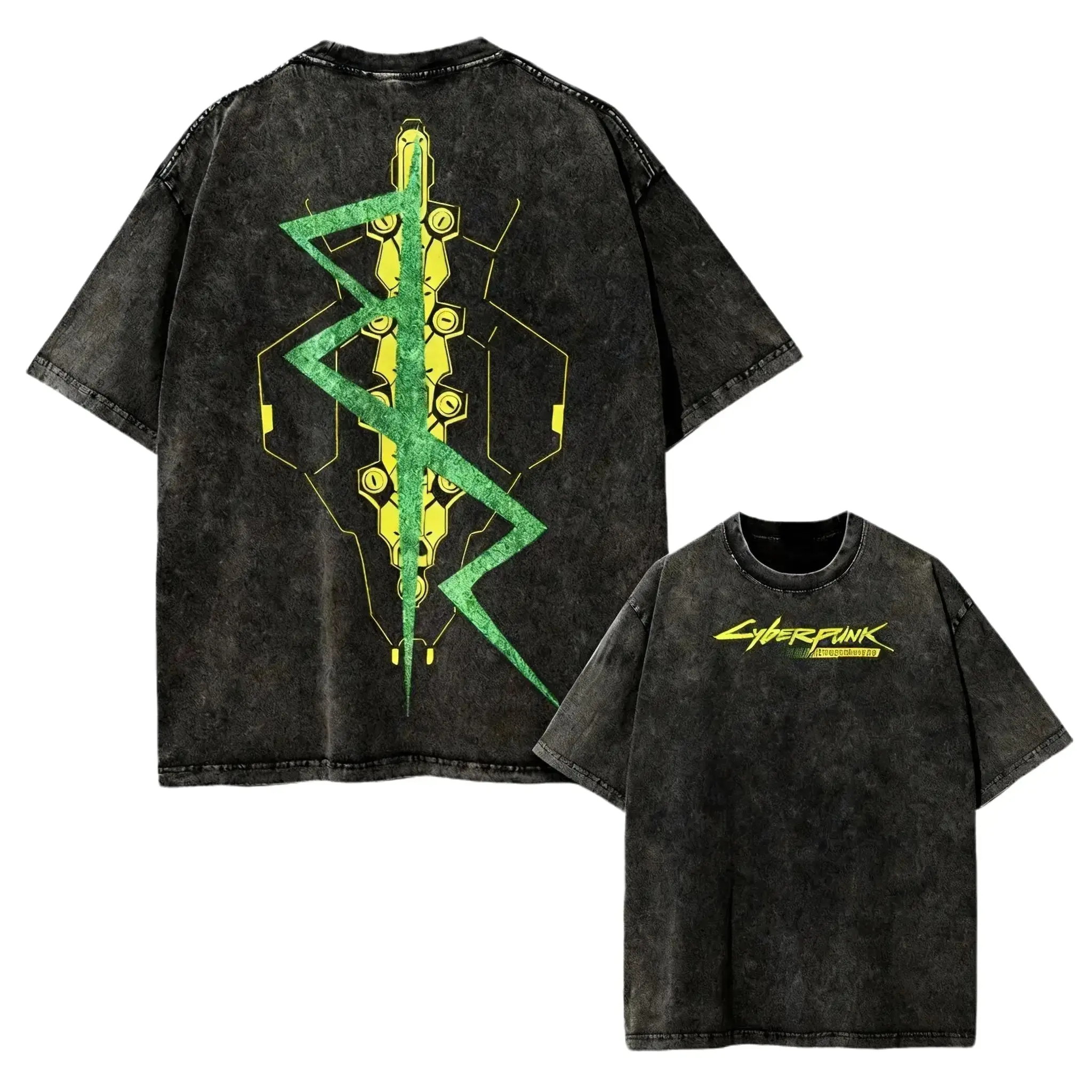 Cyberpunk Edgerunners Rebecca Symbol Double‑Sided Graphic T‑Shirt – Vintage Washed Oversized Tee, Unisex Summer Casual Shirt, Perfect Anime Fan Gift